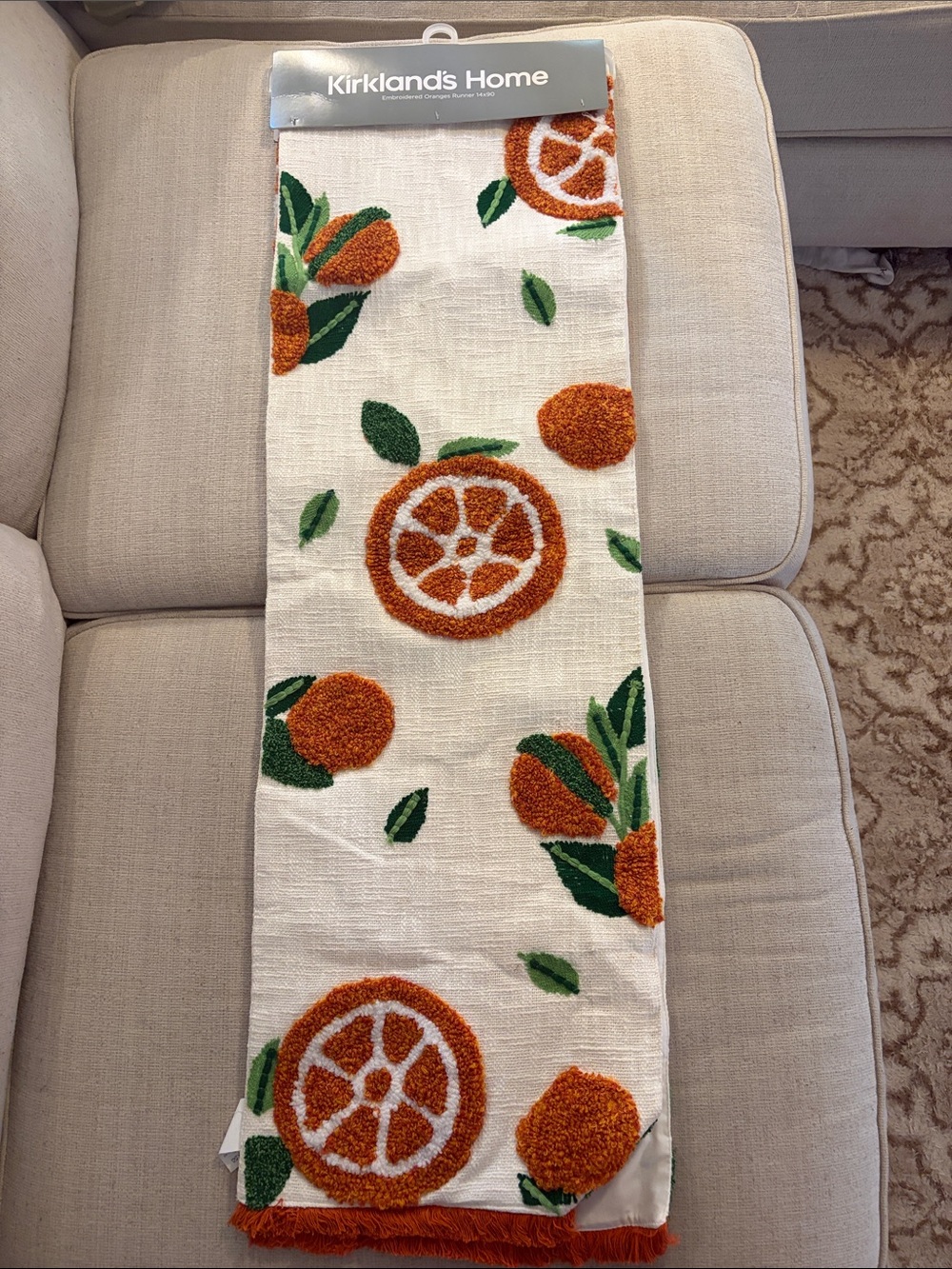 Kirkland's Home Orange Citrus Embroidered Table Runner